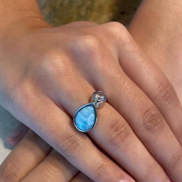 Natural Larimar & Cz Ring - Picture 8 of 14